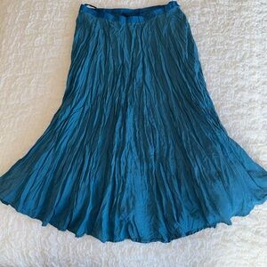Boden 100% Silk Crinkle Skirt Teal Midi 8R Fits 26–27” Waist